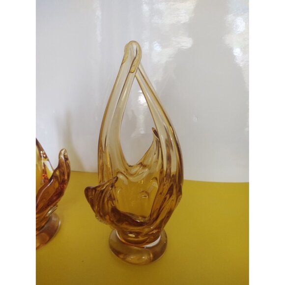 Vintage Chalet Canada Art Glass Vases Amber/Orange set of 2 1960's 11" - Picture 7 of 16